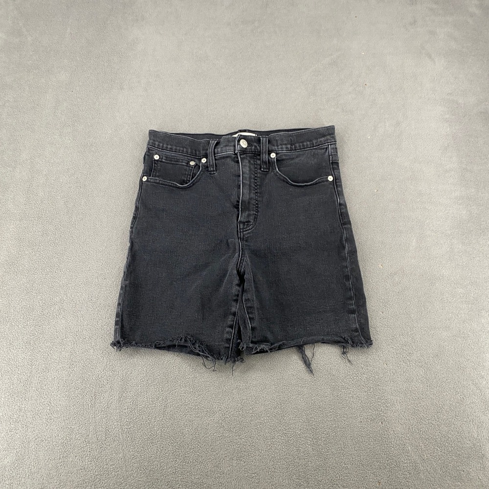 Madewell High-Rise Denim Mid-Length Shorts Black Raw Hem Size 27